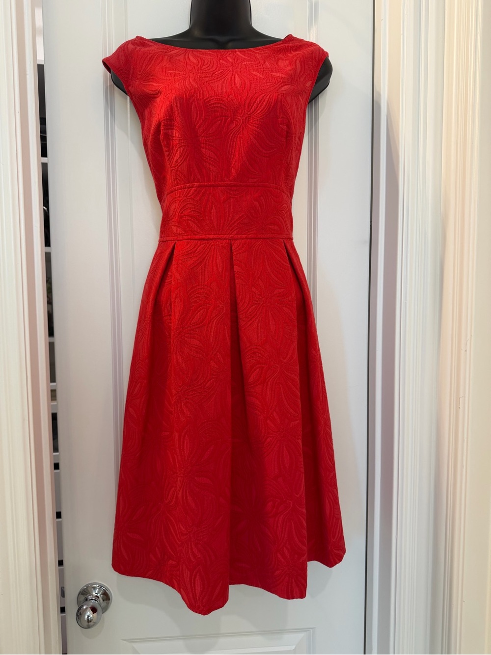 Adrianna Papell Red Floral Jacquard Cutout Dress Size 10